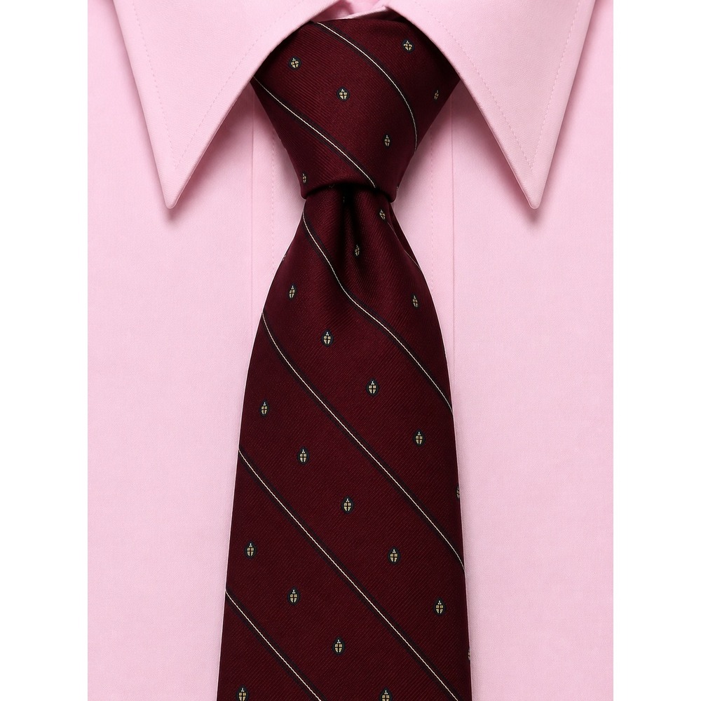 Wallachs Fifth Avenue British Clubs Mens Burgundy Striped Crest Silk Tie